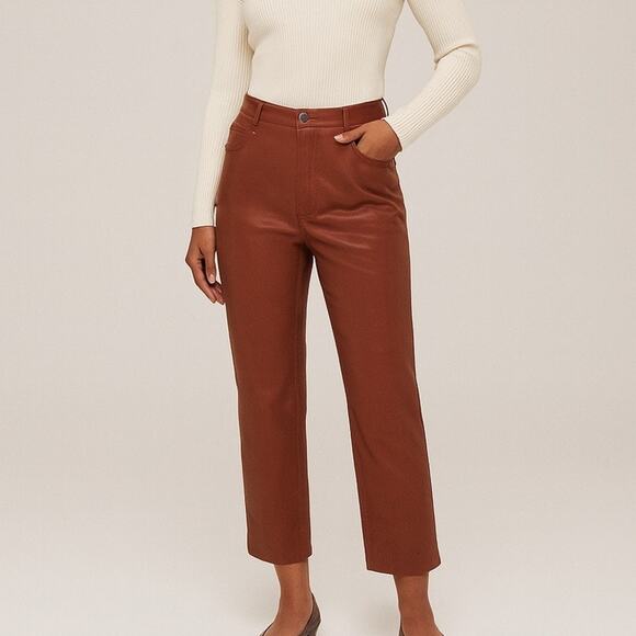 Aritzia Wilfred The Melina Cropped Vegan Leather Pants Cognac Brown - Picture 1 of 9